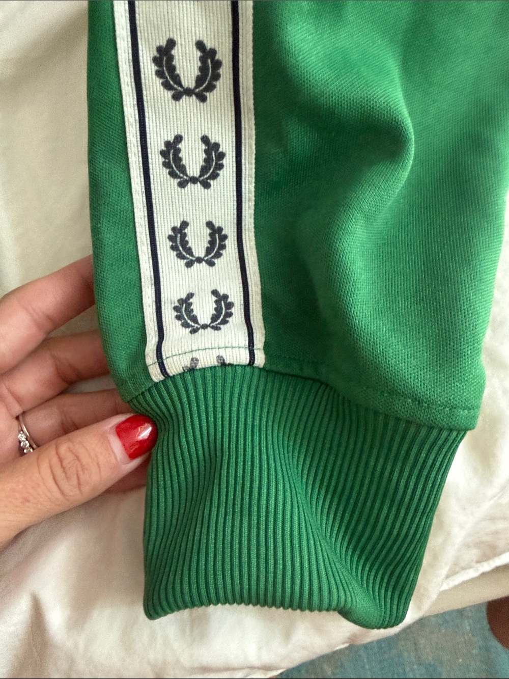 Fred Perry Green Track VTG Jacket with White Laurel Taping Sz L - Picture 11 of 14